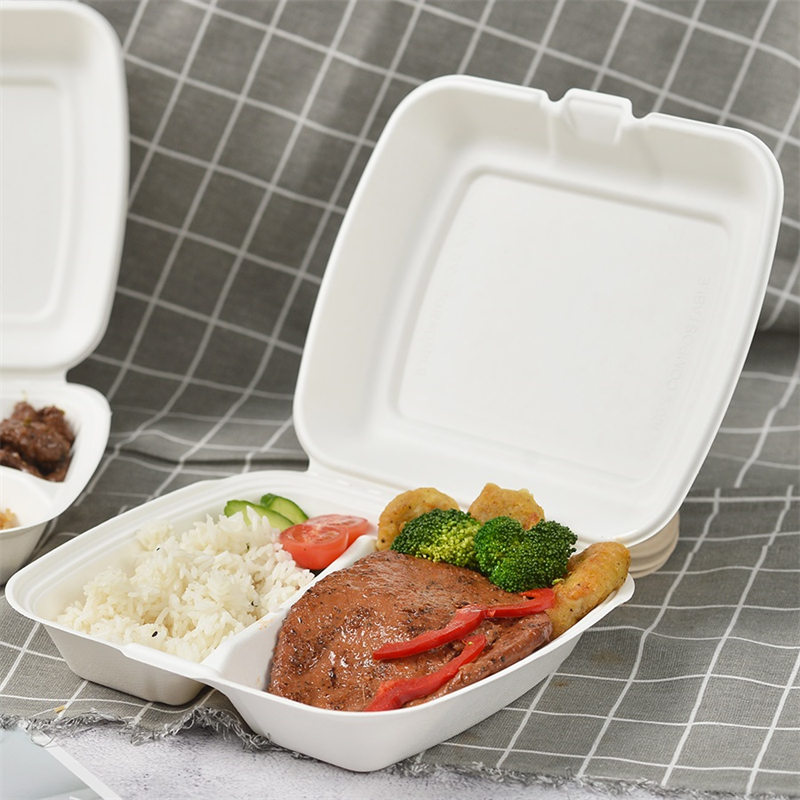 Bagasse 9 дюймдік 2 бөлімді алып кететін қорап